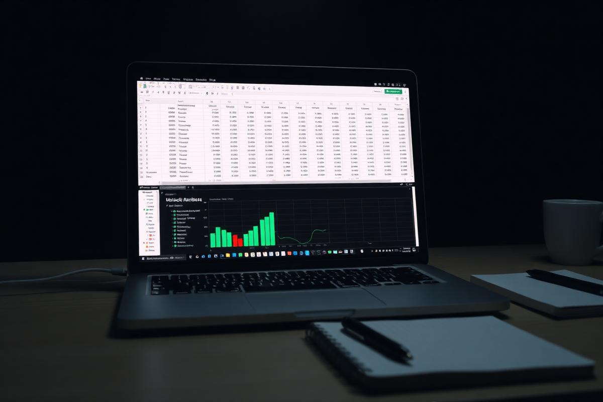 Spreadsheet ledger on laptop