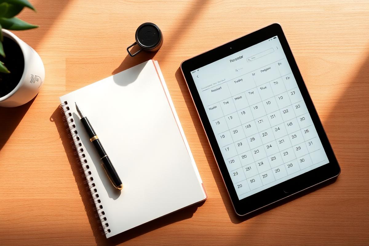 Calendar tablet on a tidy desk